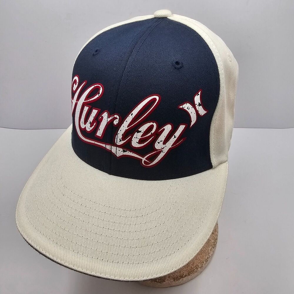 Y2K Vintage Hurley Flexfit Hat Mens S/M Navy White Script Embroidered Surf Skate